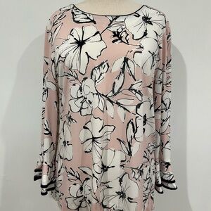 Ladies Karl Lagerfeld Pink and Black Flowered Blouse, Medium